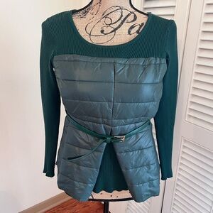 Green Quilted Front Ribbed Women's Sweater